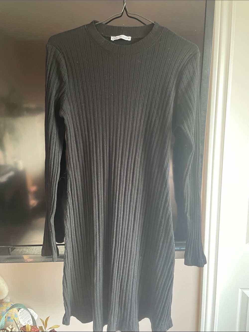 Zara Black Ribbed Long Sleeve Knit Dress